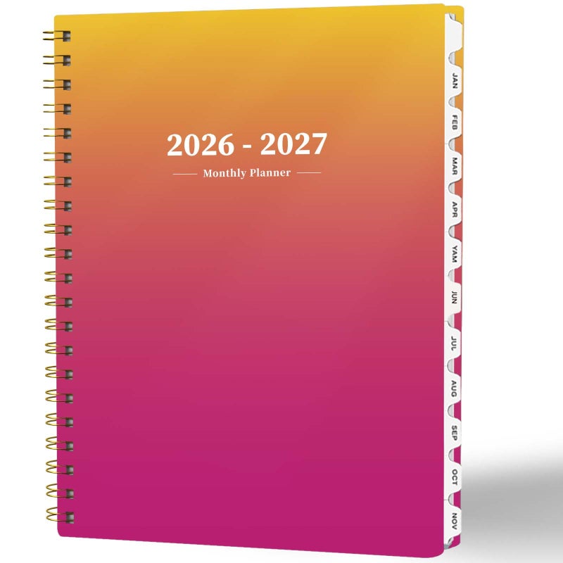 Ymumuda 2026 Monthly Planner - 2 Year Monthly Planner, JAN.2026 to DEC.2027, 8.5"" x 11"", Large Calendar with Spiral Bound, 24 Coated Tabs,24 Months Perfect for School & Office Schedule, Orange & Pink - Image 1